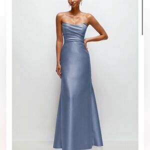 ALFRED SUNG Strapless Satin Gown in Blue (D871)